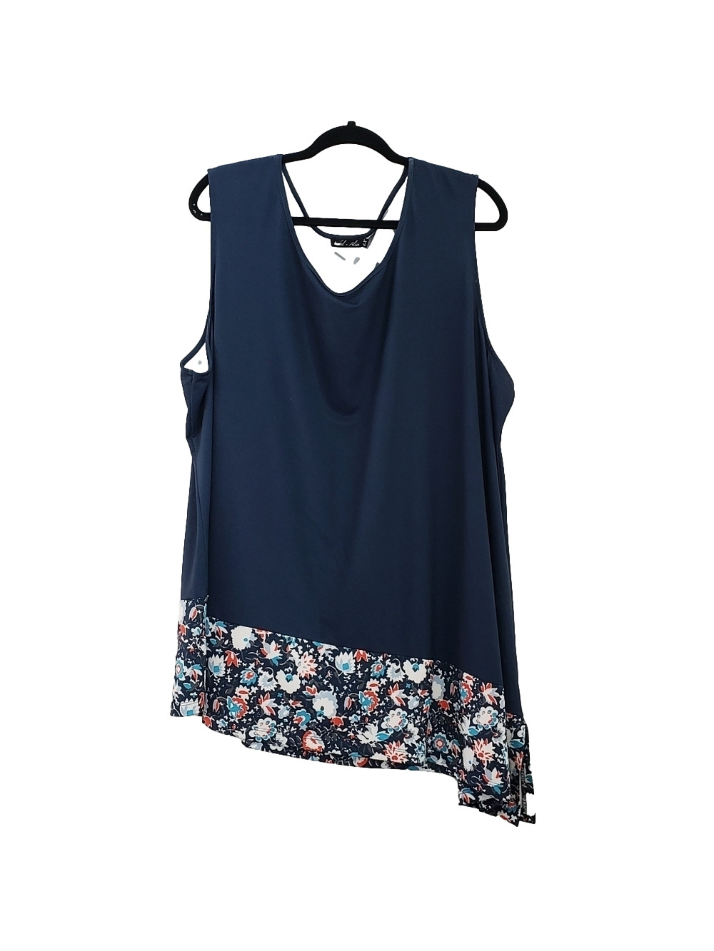 Floral Trim Navy Tank Top - Picture 2 of 7